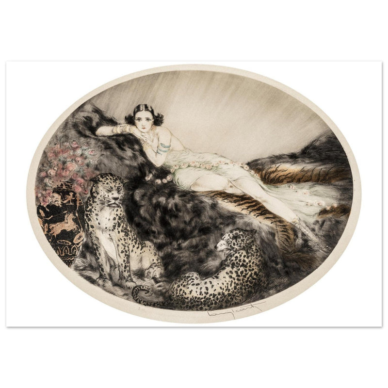 Louis Icart vintage illustration Thaïs   Lady with Leopards