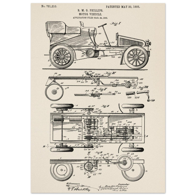 Motor Vehicle patent. Vintage car illustration.
