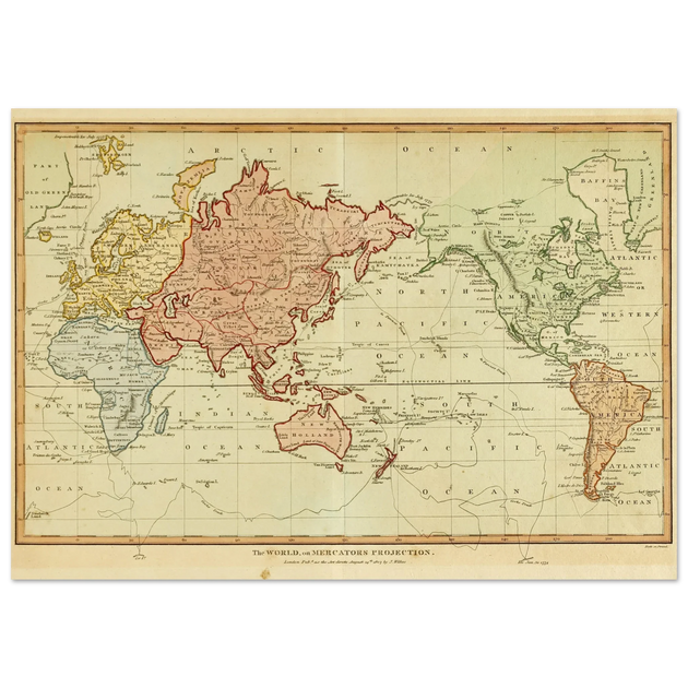 Ancient world map by Samuel John Neele 1807 The world on mercators projection