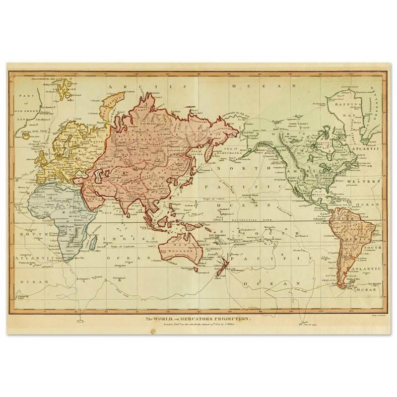 Ancient world map by Samuel John Neele 1807 The world on mercators projection