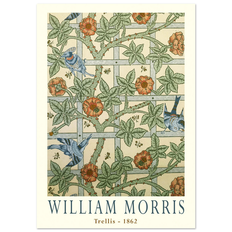 William Morris Trellis vintage wallpaper.  art print of this flower and leaves design