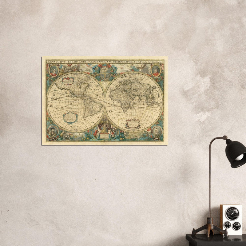Nova totius terrarum orbis 1630 old world map poster by Hendrik Hondius
