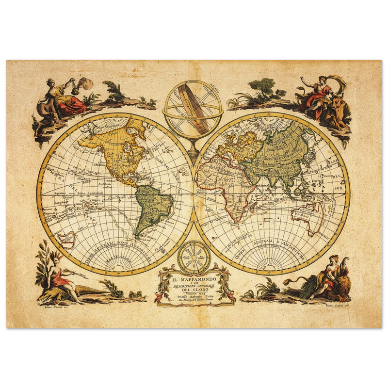 Ancient world map print. Il Mappamondo o sia Descrizione Generale del Globo by Antonio Zatta
