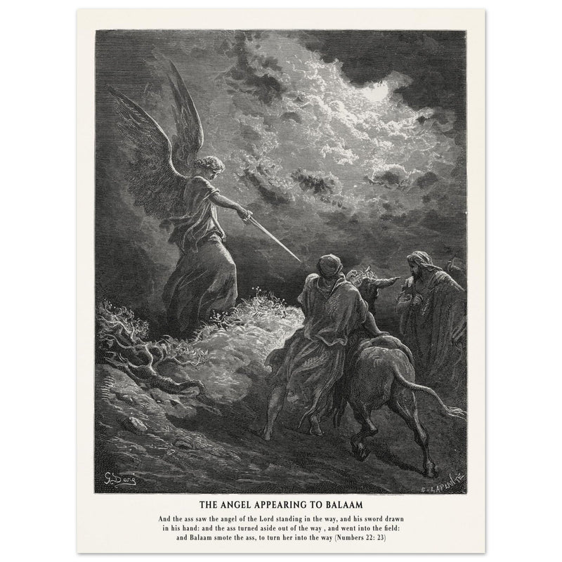 Gustave Dore The Bible engraving print . The angel appearing to Balaam illustration .