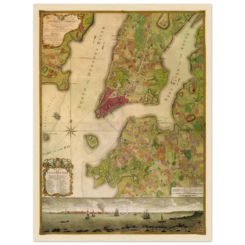 Beautiful antique old map from above of New York City 1770 by Bernad Ratzer