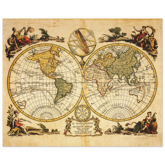 Ancient world map print. Il Mappamondo o sia Descrizione Generale del Globo by Antonio Zatta