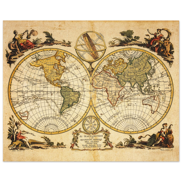 Ancient world map print. Il Mappamondo o sia Descrizione Generale del Globo by Antonio Zatta
