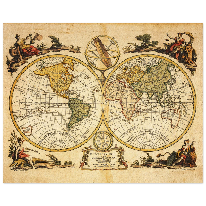 Ancient world map print. Il Mappamondo o sia Descrizione Generale del Globo by Antonio Zatta