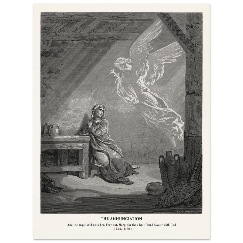 Gustave Dore The Bible engraving print . The Annunciation illustration .