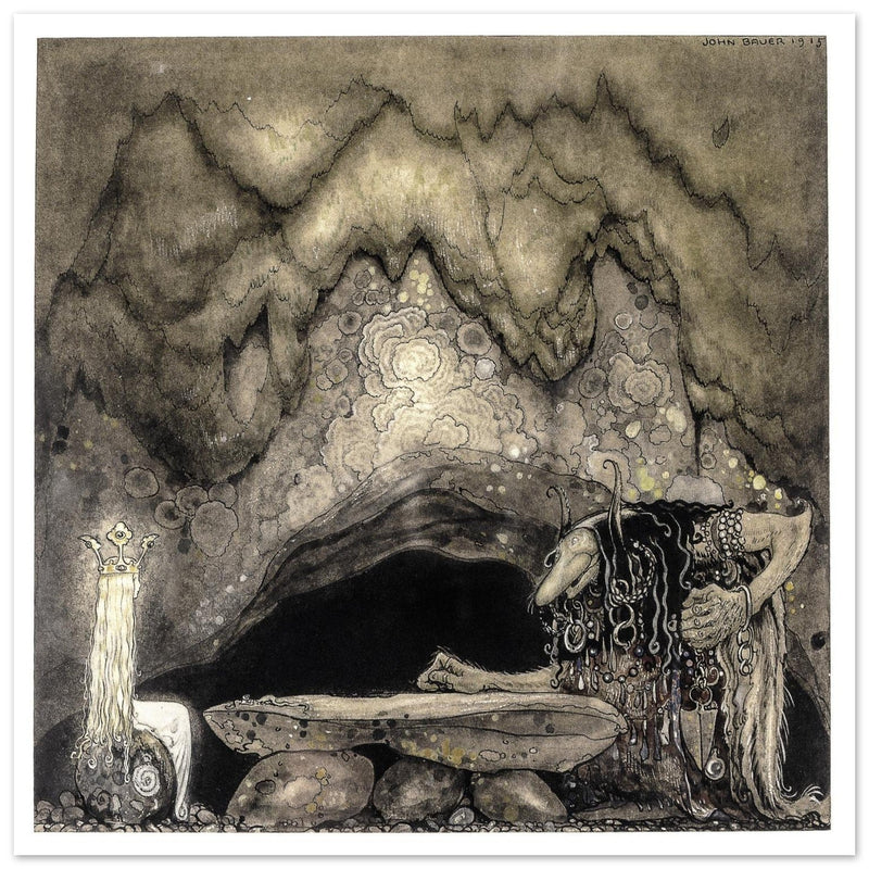 John Bauer illustration for the fairy tale The Boy and the trolls by Walter Stenstrom.