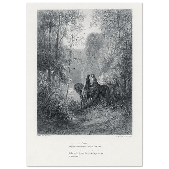 Gustave Dore illustration of King Arthur legend . The Dawn of Love. From the book Idylls of the King by Alfred Tennyson.