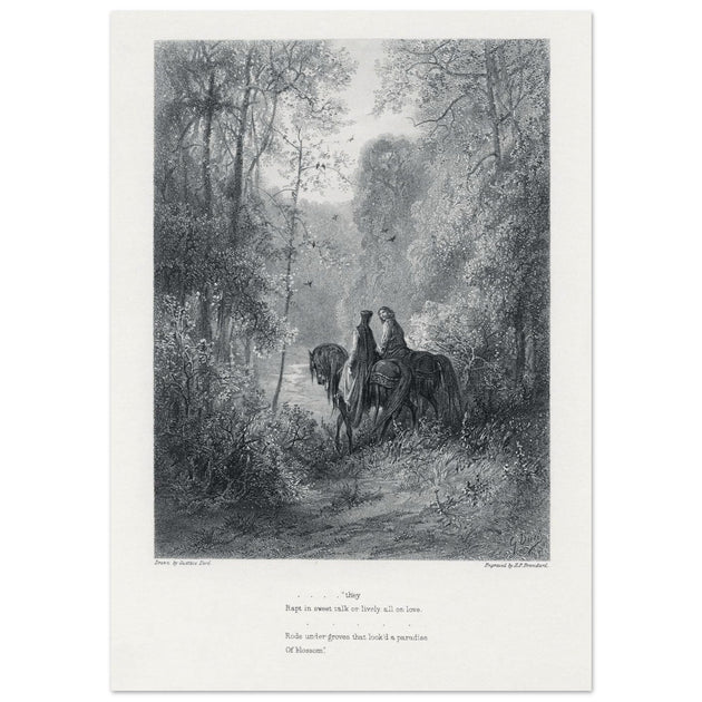 Gustave Dore illustration of King Arthur legend . The Dawn of Love. From the book Idylls of the King by Alfred Tennyson.