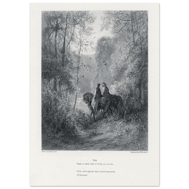 Gustave Dore illustration of King Arthur legend . The Dawn of Love. From the book Idylls of the King by Alfred Tennyson.