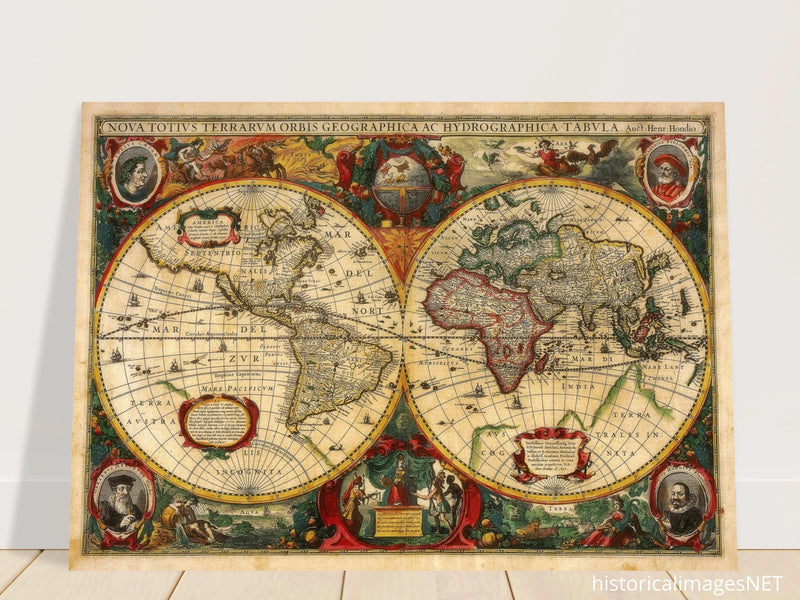 Nova Totius Terrarum Orbis Geographica ac Hydrographica Tabula by Henricus Hondius