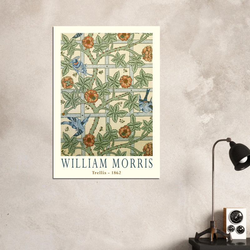 William Morris Trellis vintage wallpaper.  art print of this flower and leaves design