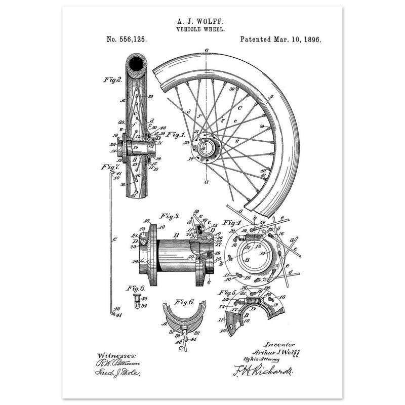 Vehicle whell patent illustration. Vintage drawing .