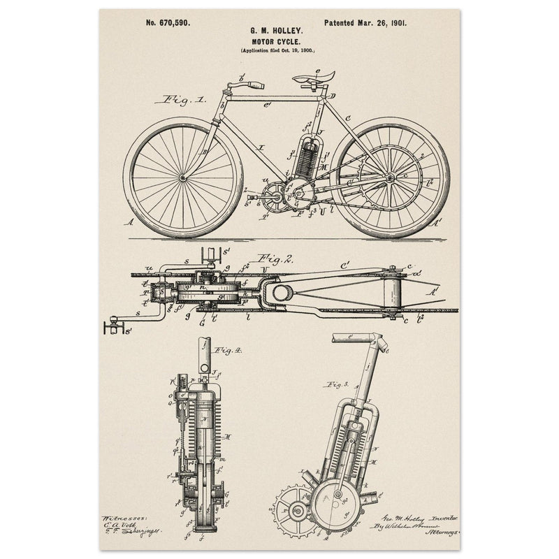 vintage motorcycle patent by G. M Holley.