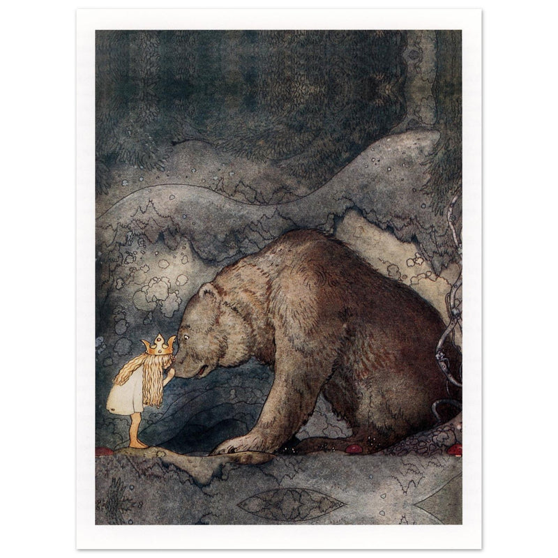 John Bauer the little princess and the bear vintage illustration . From the fairy tale Bella's Glorious Adventure.