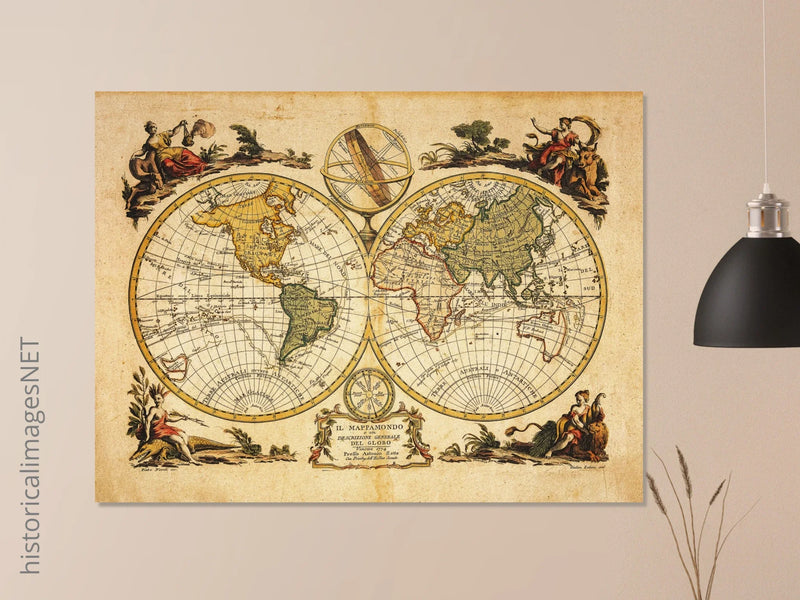 Ancient world map print. Il Mappamondo o sia Descrizione Generale del Globo by Antonio Zatta