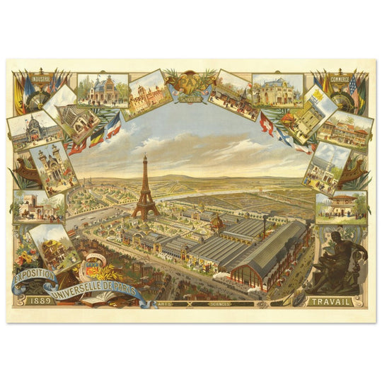 Exposition Universelle de Paris 1889. Eiffel Tower and Paris city view.