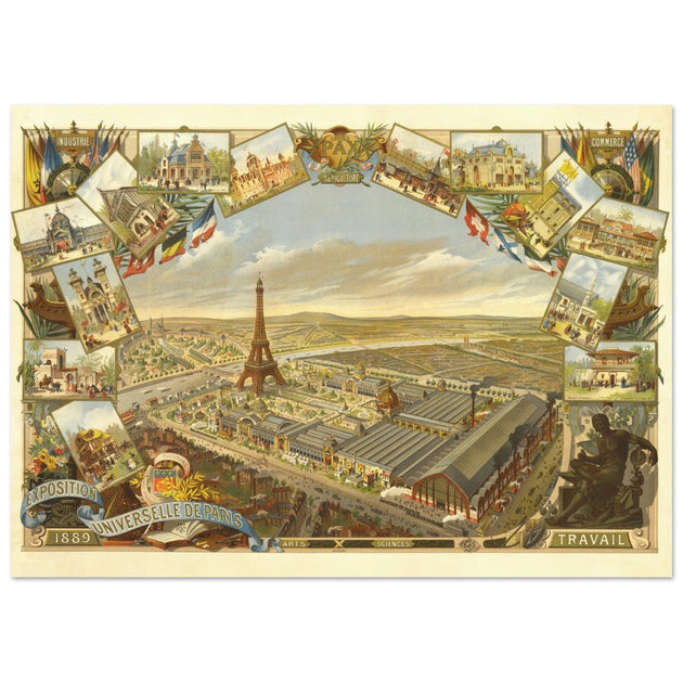 Exposition Universelle de Paris 1889. Eiffel Tower and Paris city view.