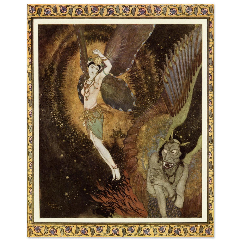 Edmund Dulac and one of his illustration for Princess Badura fairy tale.