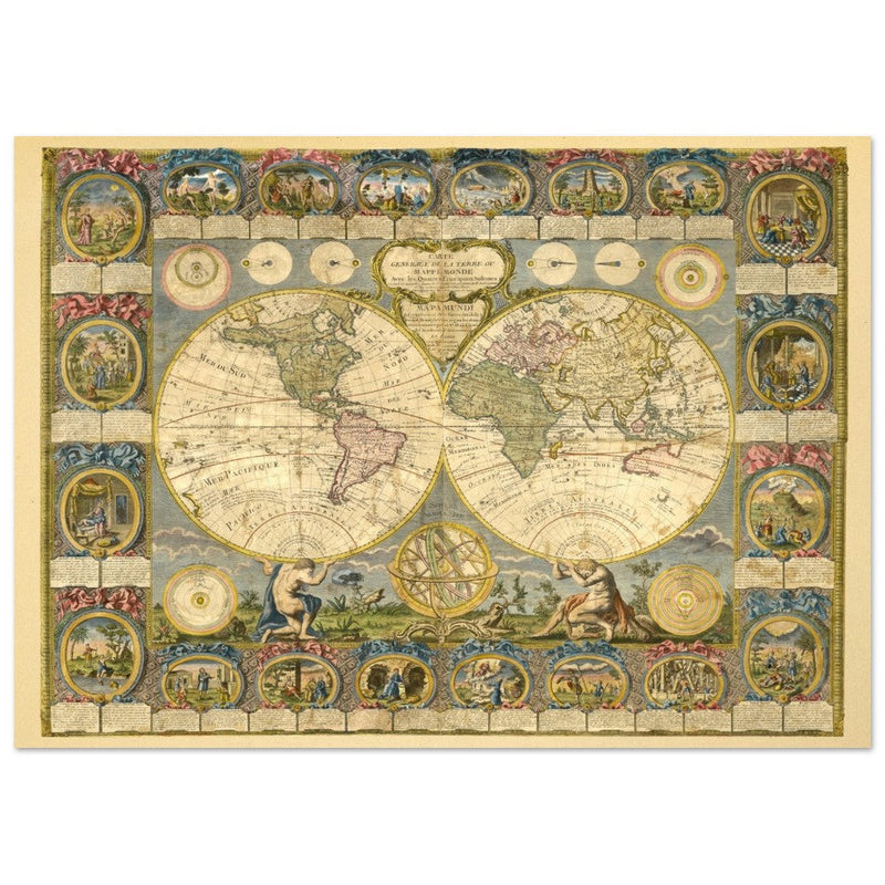 Ancient world map of 1776 by Abbe Clouet Double hemisphere world map.