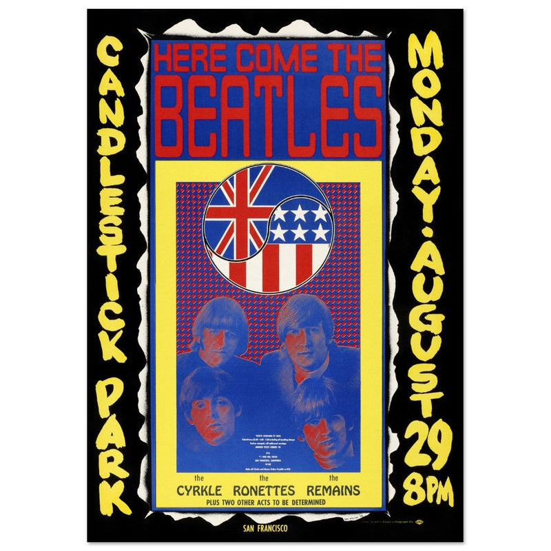 The Beatles concert poster reproduction. Final Concert at Candlestick Park in 1966.