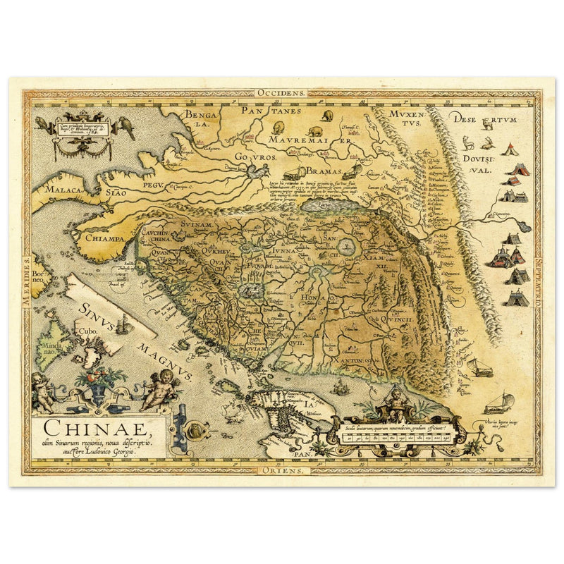 Vinatge old map of China Ancient asian cartography by Abraham Ortelius.