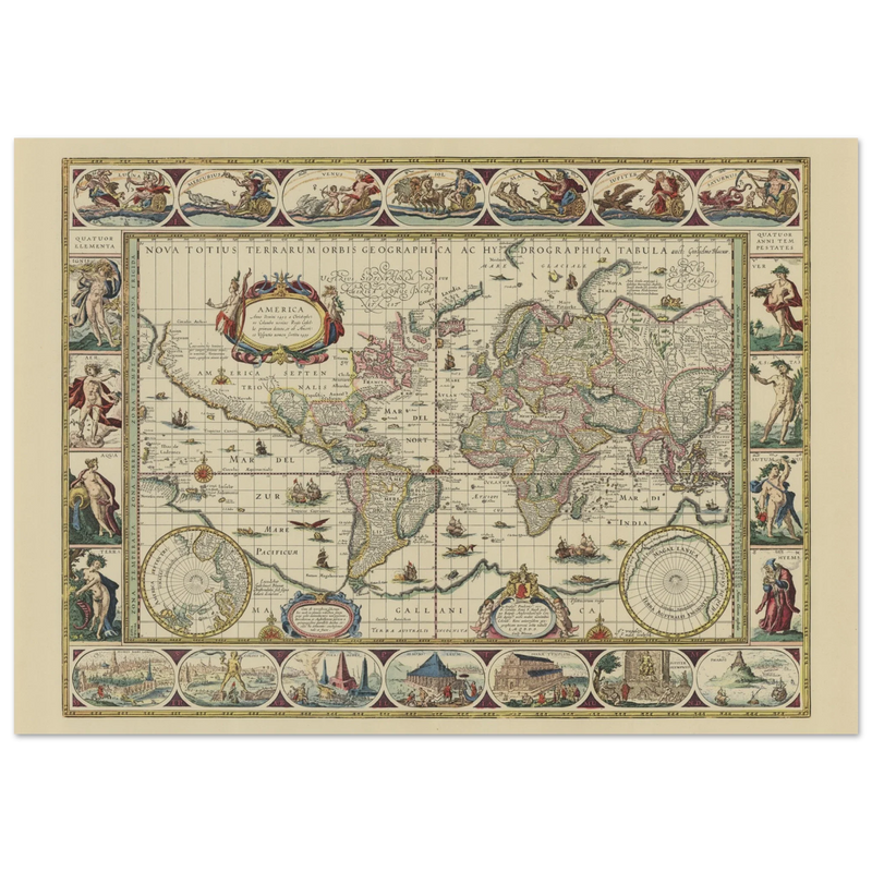 Old map of the world poster reproduction by Joan Blaeu XVII century