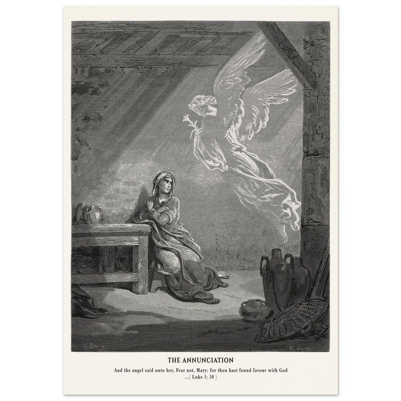 Gustave Dore The Bible engraving print . The Annunciation illustration .