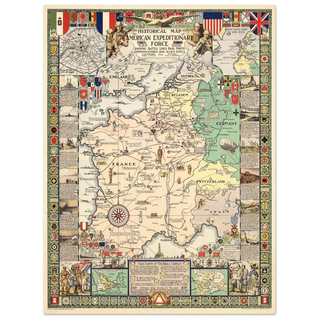 Historical Map of the American Expeditionary Force World War I by Ezra C. Stiles and Paul C. Bowman