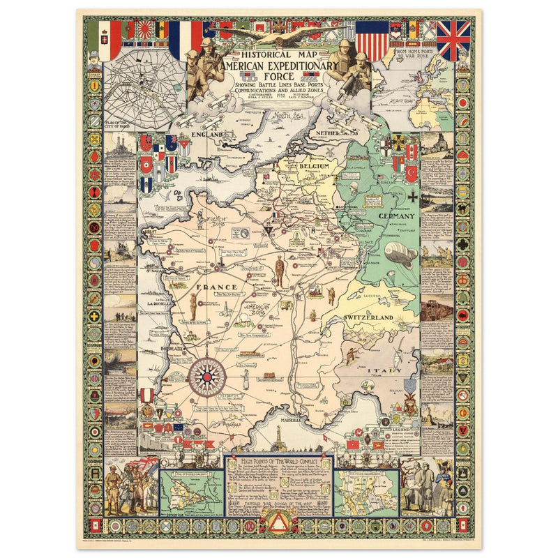 Historical Map of the American Expeditionary Force World War I by Ezra C. Stiles and Paul C. Bowman