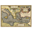 Ancient map of Europe and Asia tracing the sea route to Troy across the Mediterranean sea by Abraham Ortelius