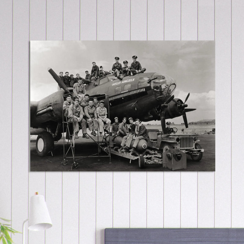 B-17 airplane with crew Hell's Angels. World war 2 poster.