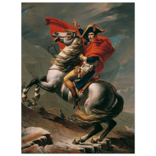 Napoleon at the Great St. Bernard painting by Jacques Louis David 1801.
