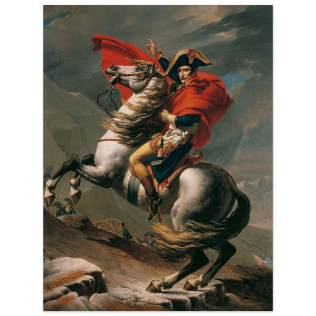 Napoleon at the Great St. Bernard painting by Jacques Louis David 1801.