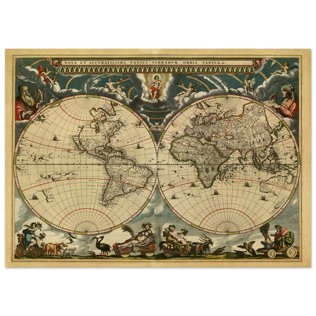World map Nova et Accuratissima Totius Terrarum Orbis Tabula by Joan Blaeu