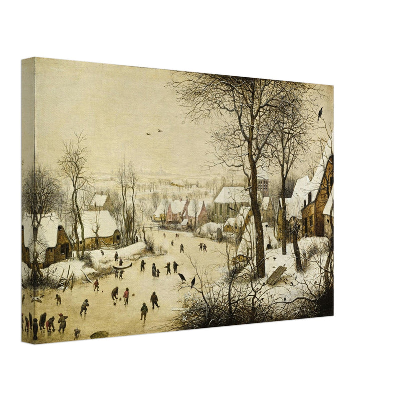 Winter Landscape with Skaters and Birds Trap painting by pieter Bruegel The Elder.