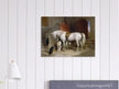 White horse in stable with dogs antique painting by Edwin Landseer.