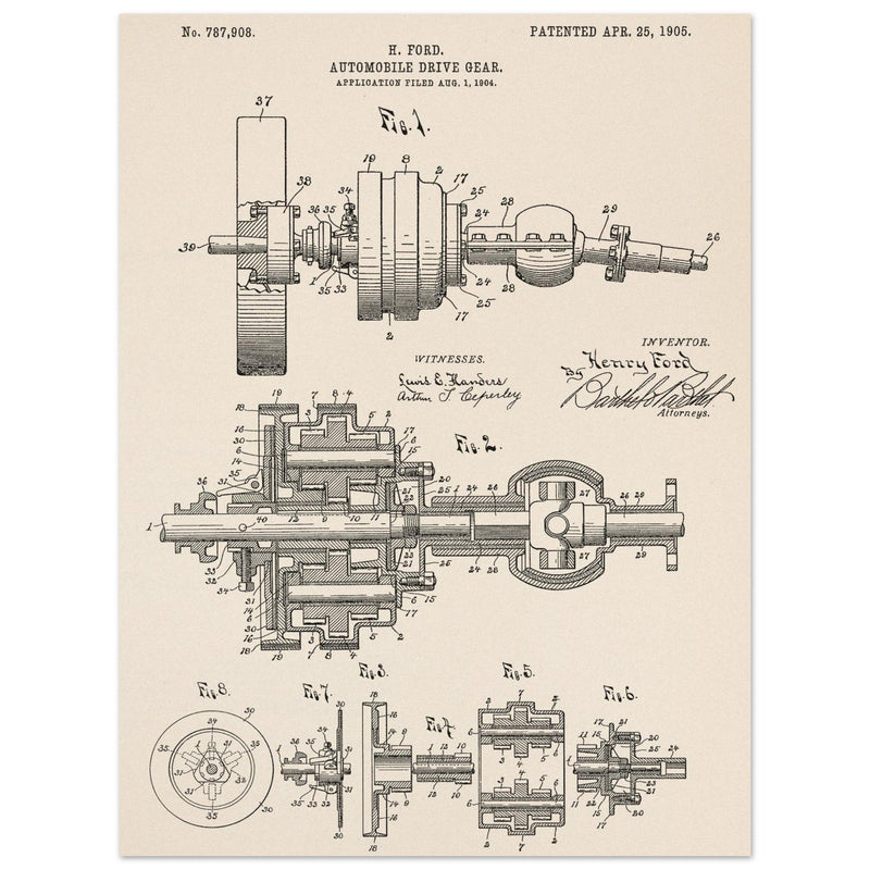 Automobile Drive Gear patent 787908 by Henry Ford. Vintage car