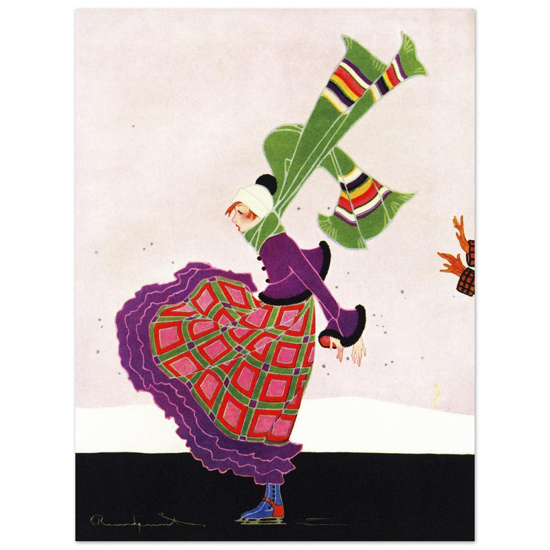 Ethel Rundquist illustration for magazine cover. Young woman skating on ice.   1916