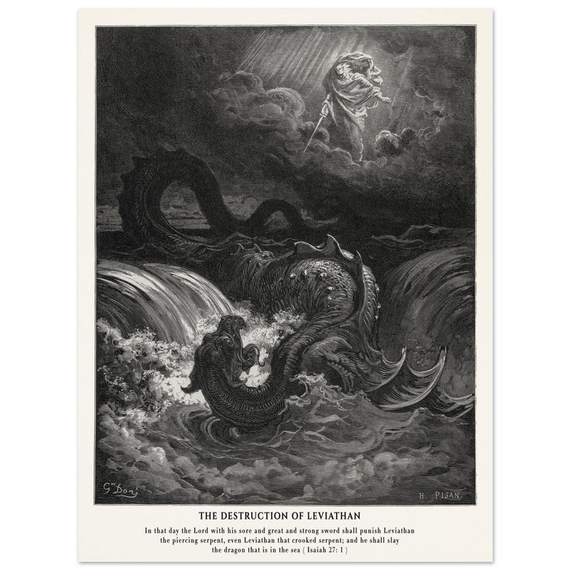 Gustave Dore The Bible engraving print . The destruction of Leviathan illustration .