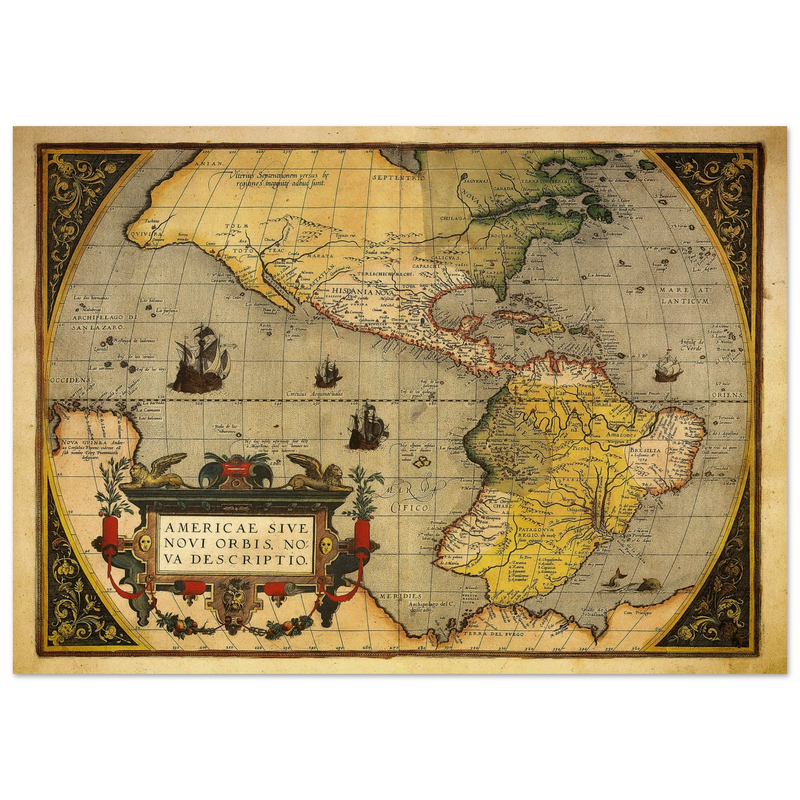 America ancient map. Americae sive novi orbis, nova descriptio by Abraham Ortelius