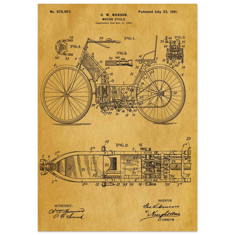 Motorcycle old patent by G. W Manson.