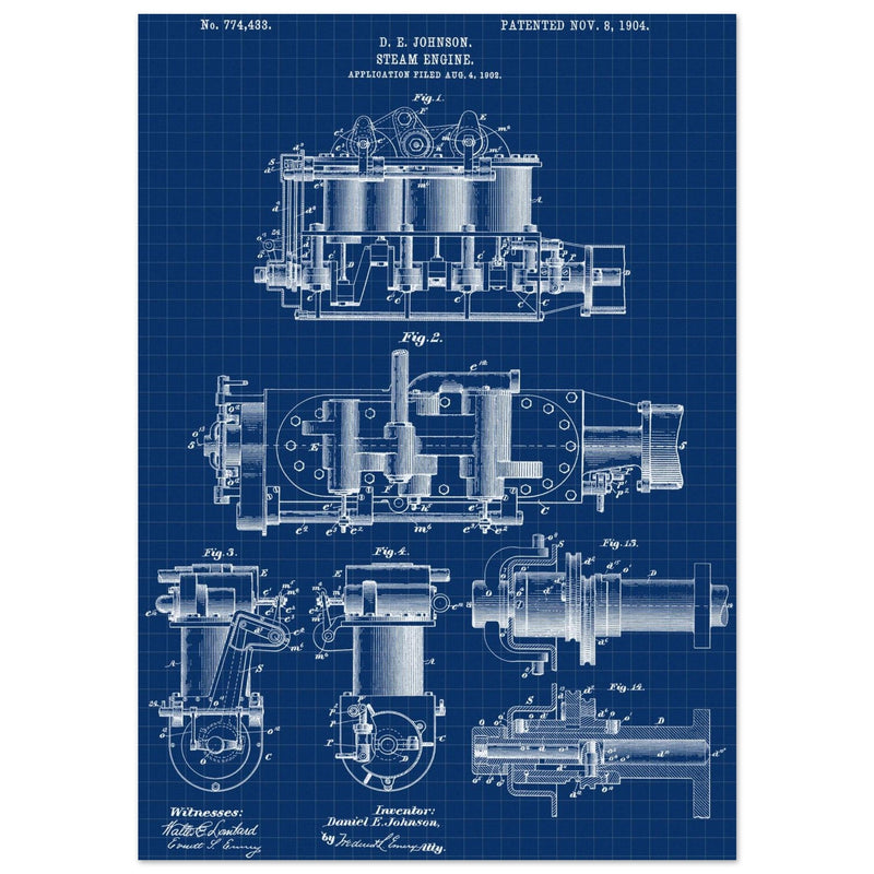 Steam engine patent 1904 by D. E Johnson.