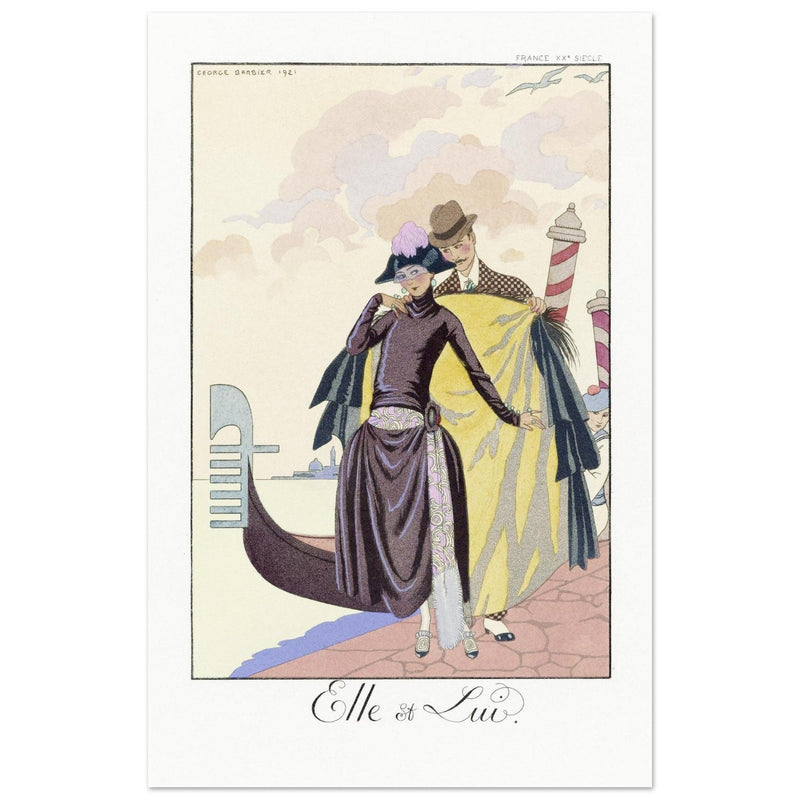 George Barbier Elle et Lui vintage illustration. Falbalas et Fanfreluches: almanach des modes. ,