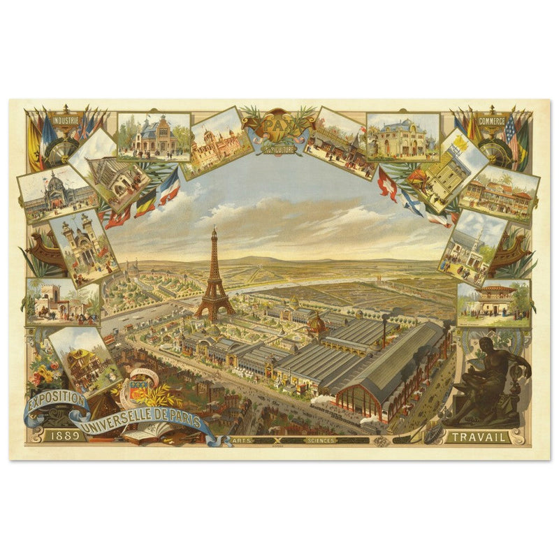Exposition Universelle de Paris 1889. Eiffel Tower and Paris city view.