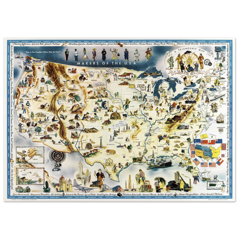 Makers of the U.S.A. A Friendship Map by Louise E. Jefferson. Pictorial map of the United States of America.