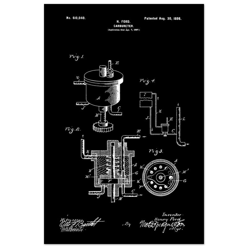 Carbureter vintage patent illustration by John Ford.